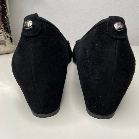 Stuart Weitzman Quilty Black Suede Quilted Bow Wedge Heels Luxury Shoes Size 11N - Picture 6 of 11